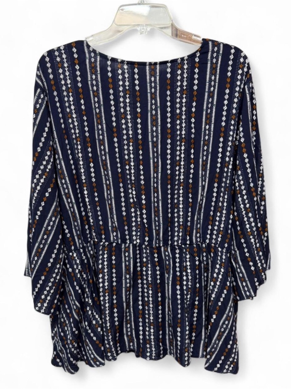 Agnes Orinda Plus Size 4X Geometric Peplum Blouse Navy Boho Wrap V-Neck NWT - Picture 7 of 7